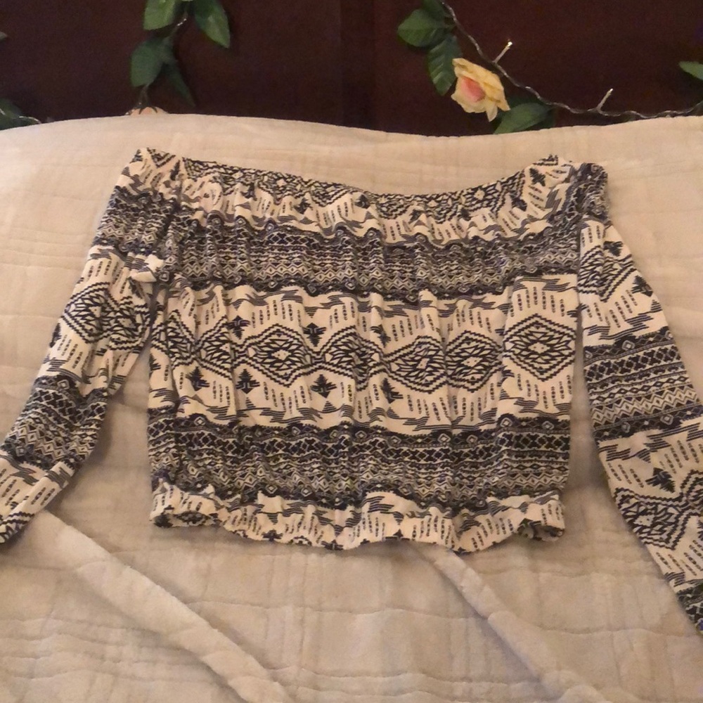 Black and white off the shoulder crop top